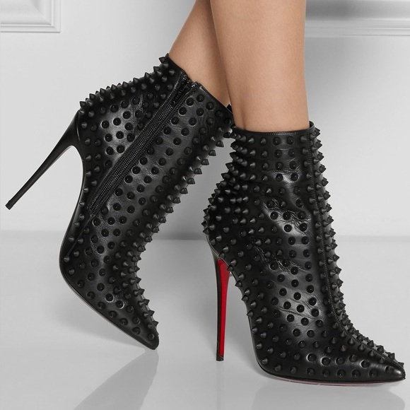 Christian Louboutin Snakilta 120 Patent Spiked Stiletto Heeled Ankle Boots Black - Picture 1 of 16
